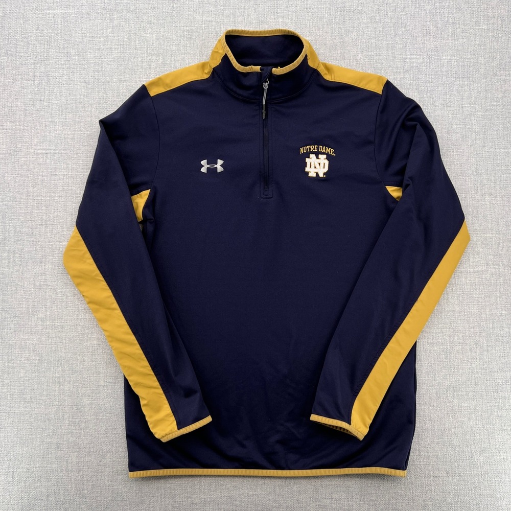 Under Armour Notre Dame ColdGear 1/4 Zip Pullover Men Small Navy Gold Collegiate